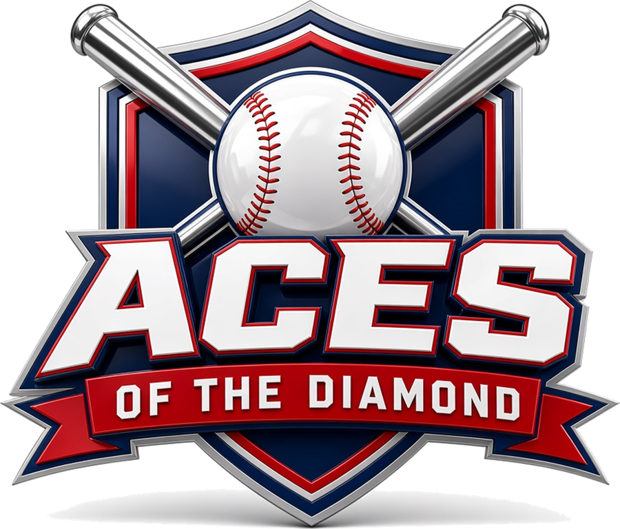 Aces of the Diamond logo: chrome crossed bats and baseball on a navy and red shield
